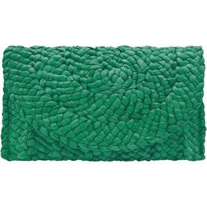 Women Green Woven Straw Beach Handbag Envelope Clutch Rattan Clutch
